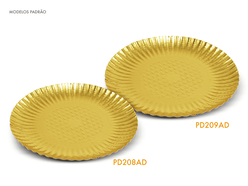 PD208AD/ 209AD - Pratos dourados com abas para bolos e tortas - 19 e 23,5 cm de diâmetro