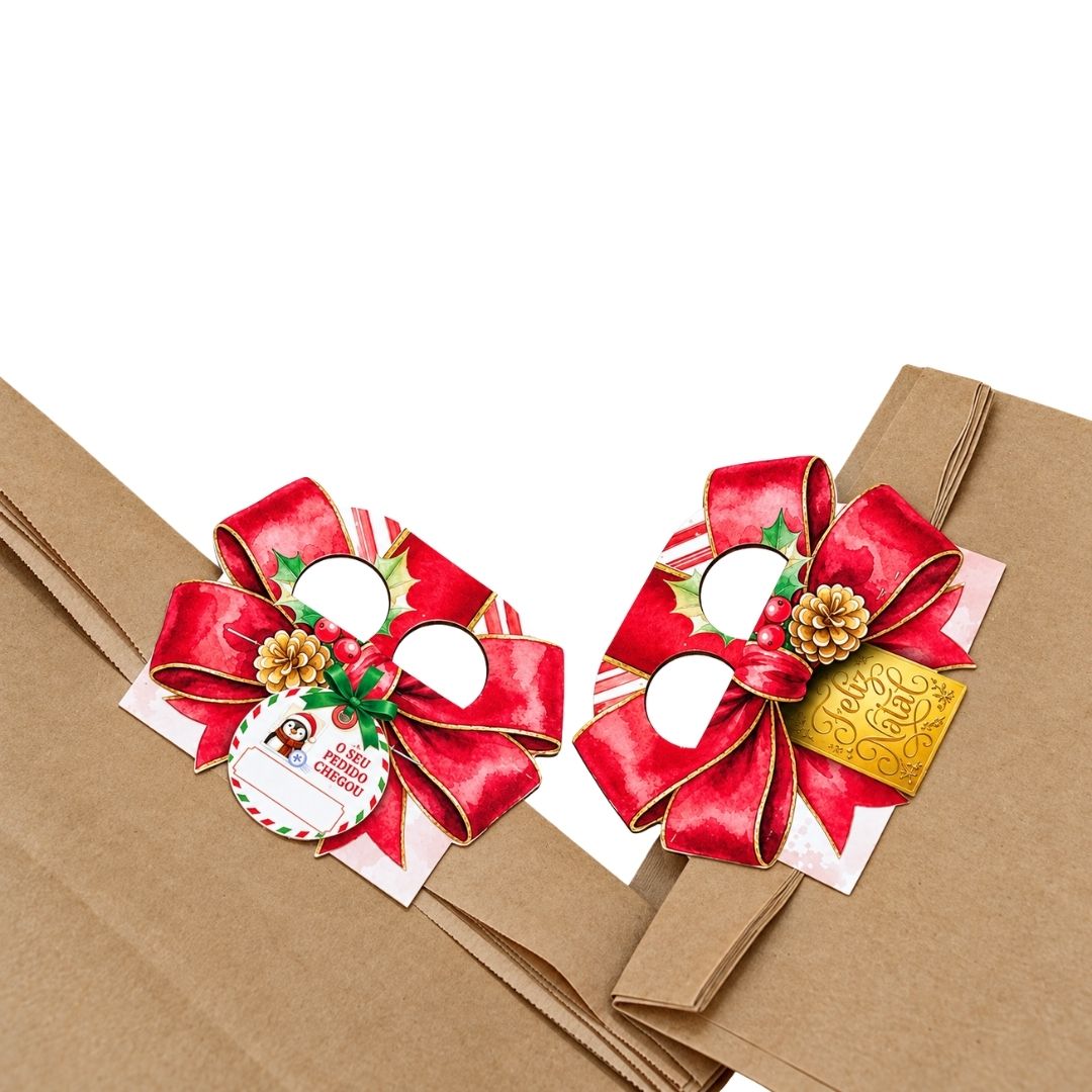 Alça para sacola delivery de Natal ASC01-Natal com laço natalino