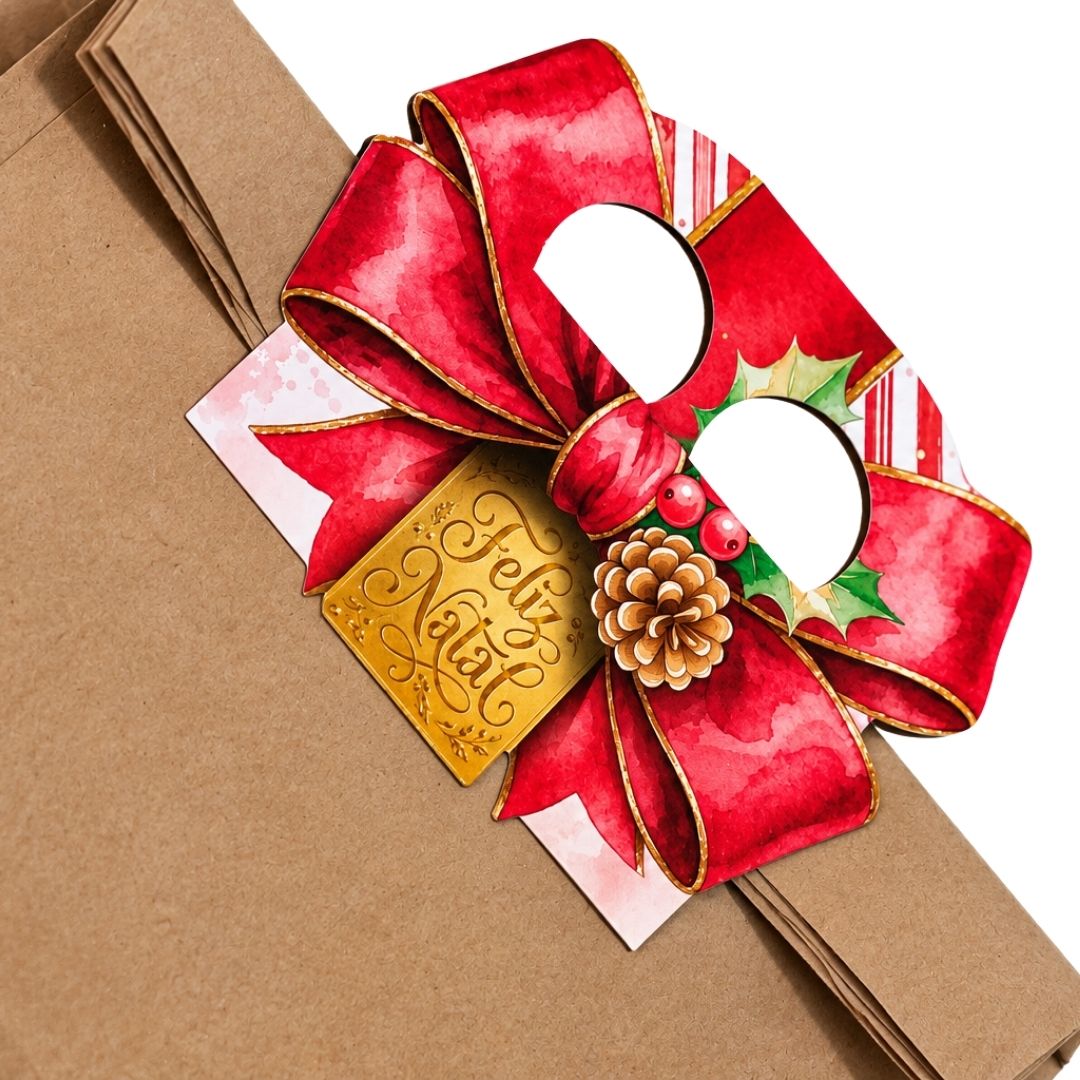 Alça para sacola delivery de Natal ASC01-Natal com laço natalino
