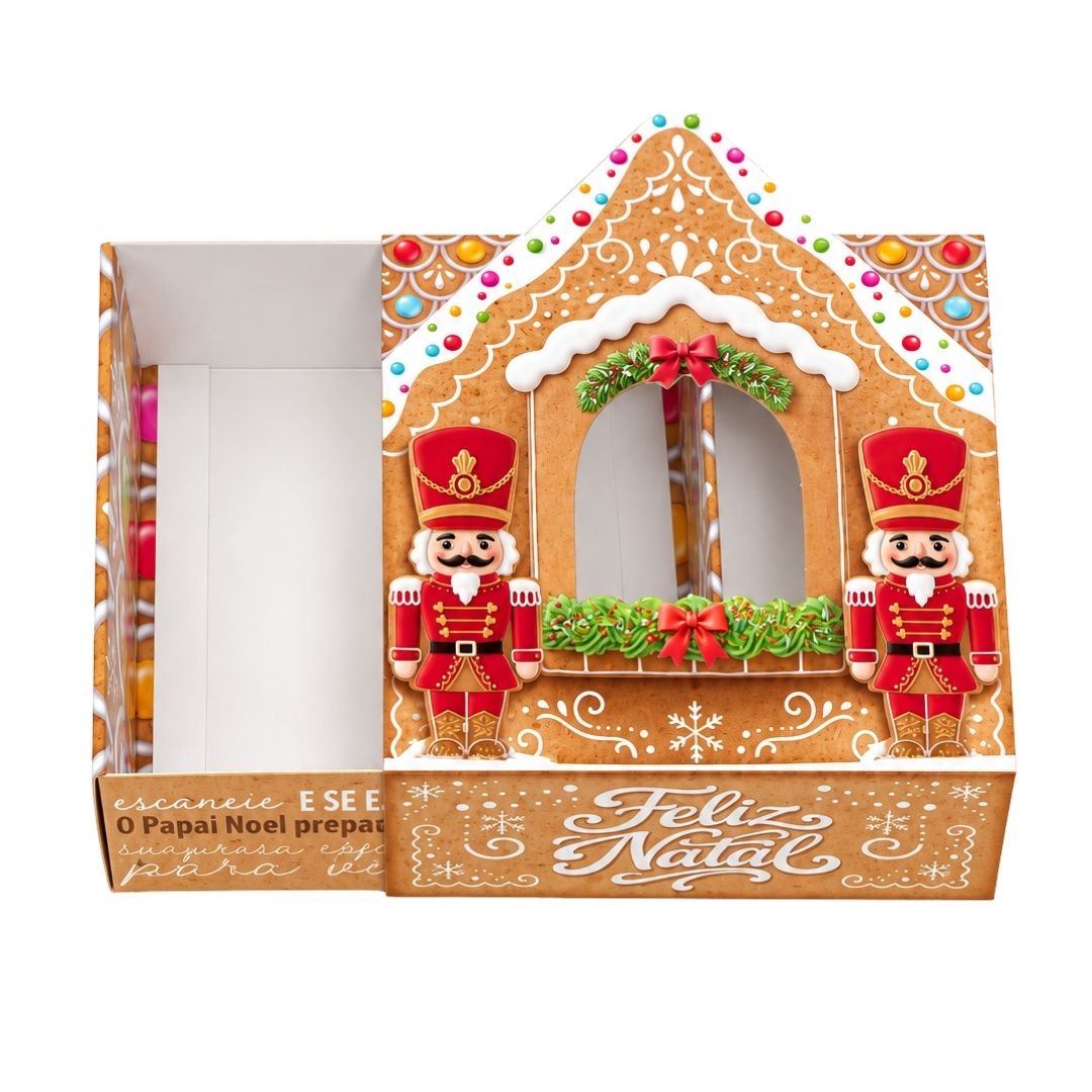 Embalagem para brigadeiro de Natal PD121N casinha de Natal com visor