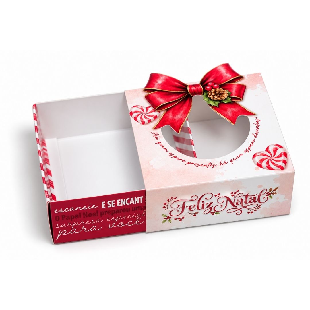 Embalagem para brigadeiro de Natal PD121P laço de Natal com visor