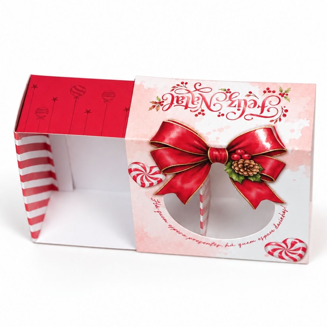 Embalagem para brigadeiro de Natal PD121P laço de Natal com visor