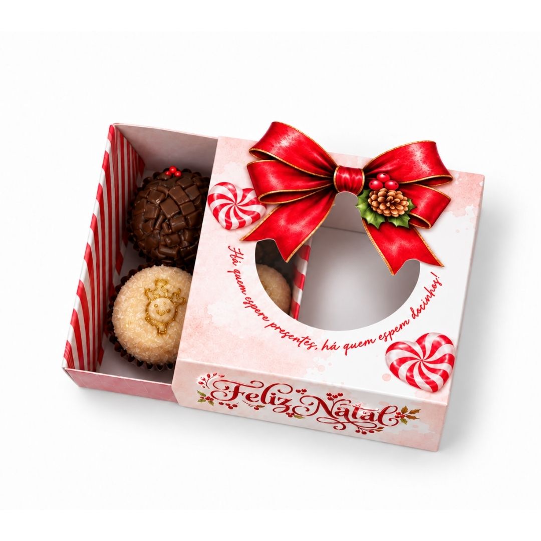 Embalagem para brigadeiro de Natal PD121P laço de Natal com visor