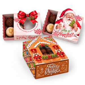 Trio de embalagens para brigadeiro de Natal PD121O, PD121N e PD121P