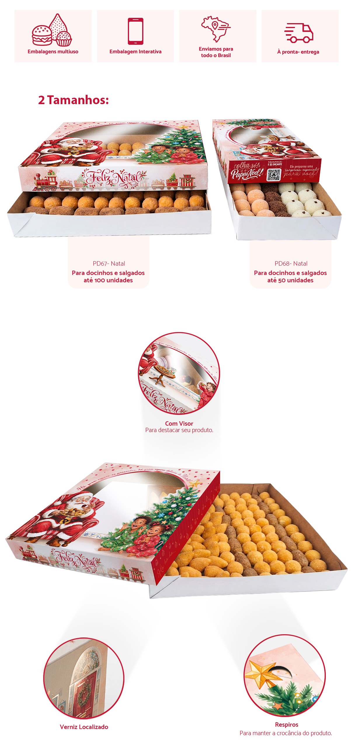 Embalagem para doces e salgados de Natal em 2 tamanhos: PD67-Natal para 100 e PD68-Natal para 50 unidades
