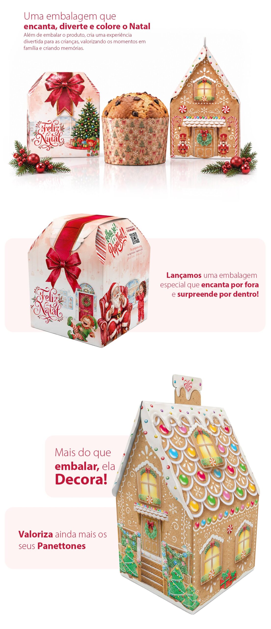 Embalagem para panetone Surpresa de Natal: modelos Feliz Natal e casinha natalina para panetones de até 500g