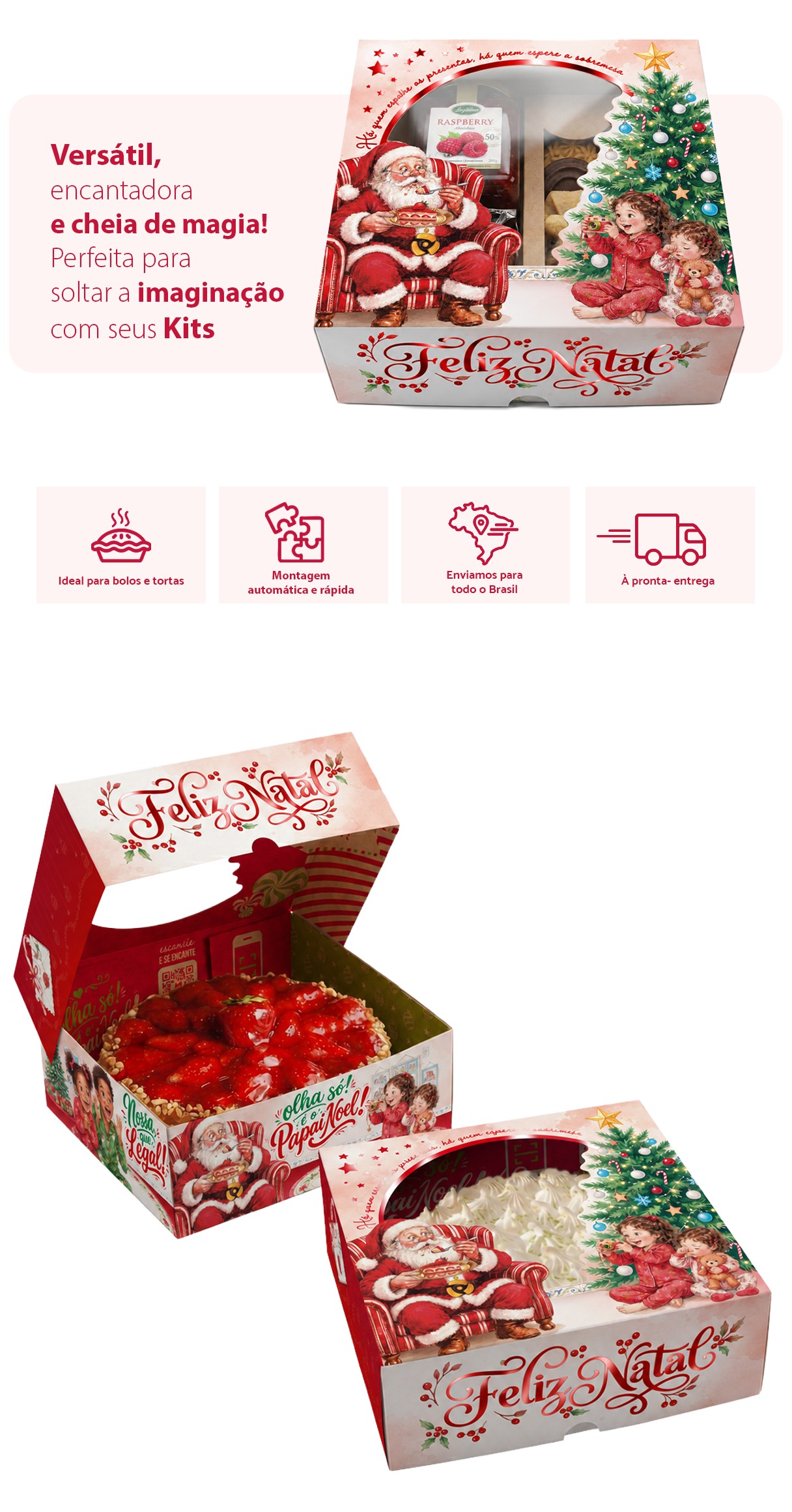 Embalagem para torta de Natal e kit festa PD64-Natal com visor transparente